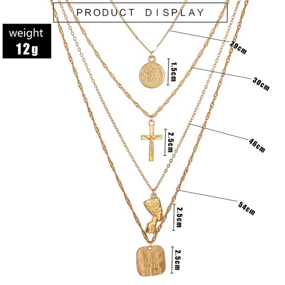 Boho Festival Gold Necklace Chain Layered - Picture 7 of 13